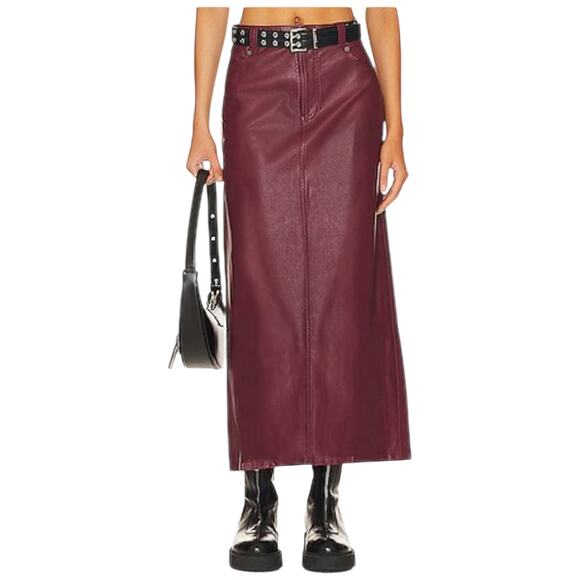 NWOT Revolve Free People We The Free City Slicker Leather MIDI Maxi Skirt Size 0 - Picture 1 of 16